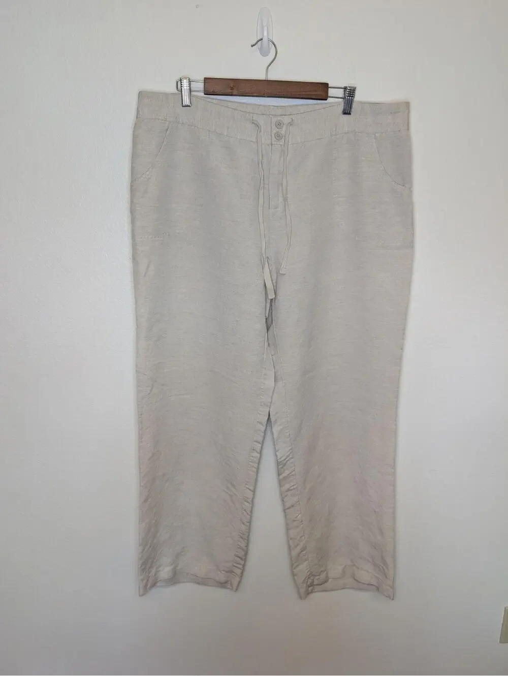 Coldwater Creek Womens Beige Linen Blend Pants Size 18 Relaxed Straight Leg - Picture 1 of 9